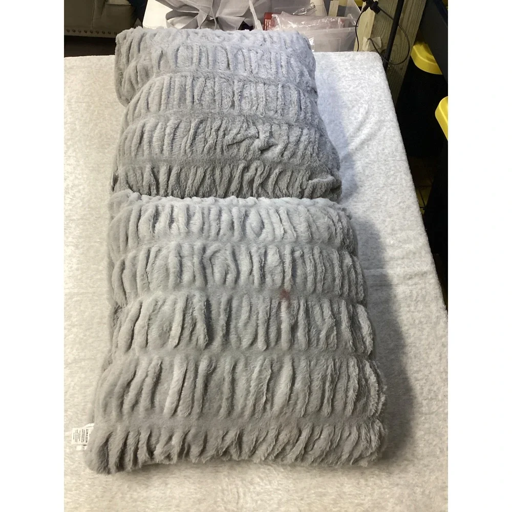 Member's Mark Faux Fur Decorative Pillows 2 Pack‎ Gray Ruched 22x22 Oversized